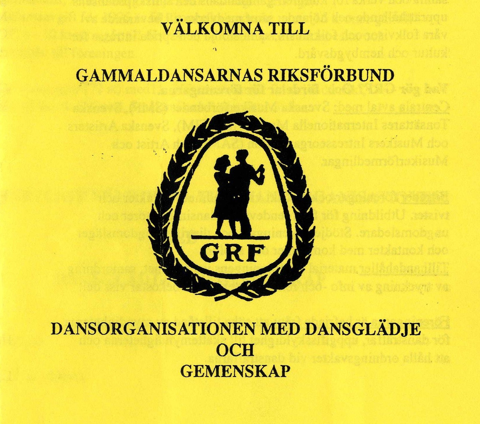 Broschyr ur Gammaldansarnas Riksförbund GRF:s arkiv, 1996.