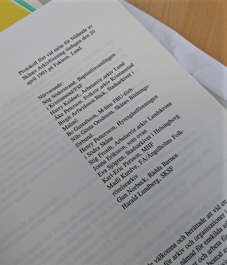 Protokoll från Skånes Arkivförbunds bildande 20 april 1993