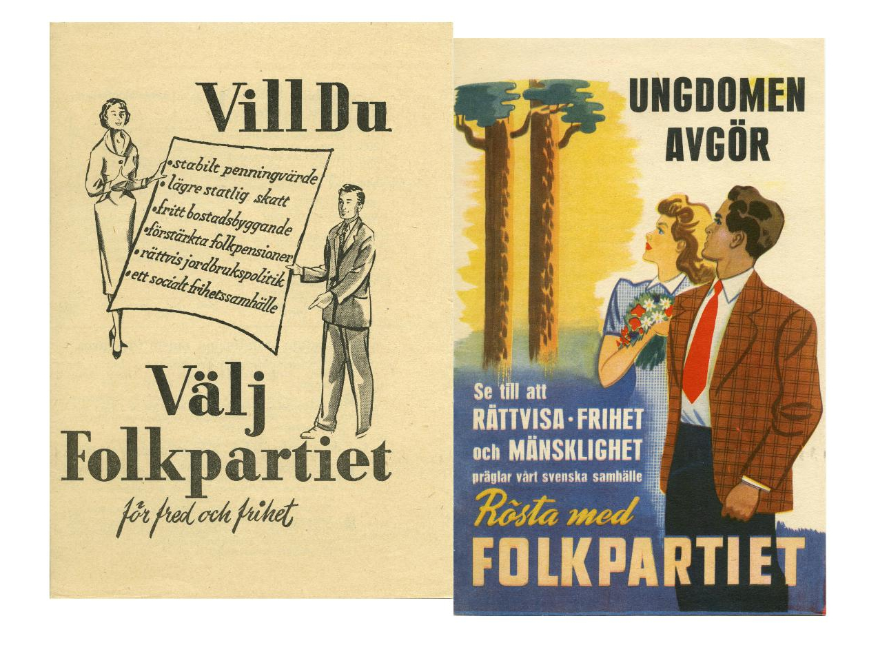 Valmaterial från Folkpartiet Liberalerna 1942 och 1952.