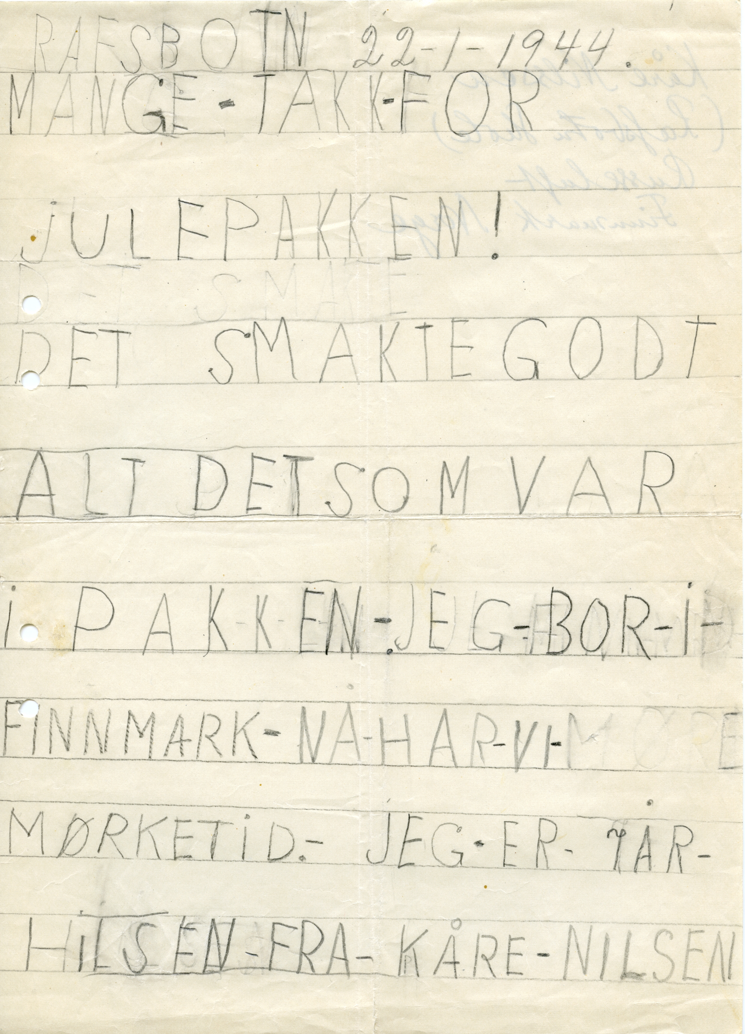 Brev från 1944. Ur: rädda Barnen i Simrishamns arkiv.