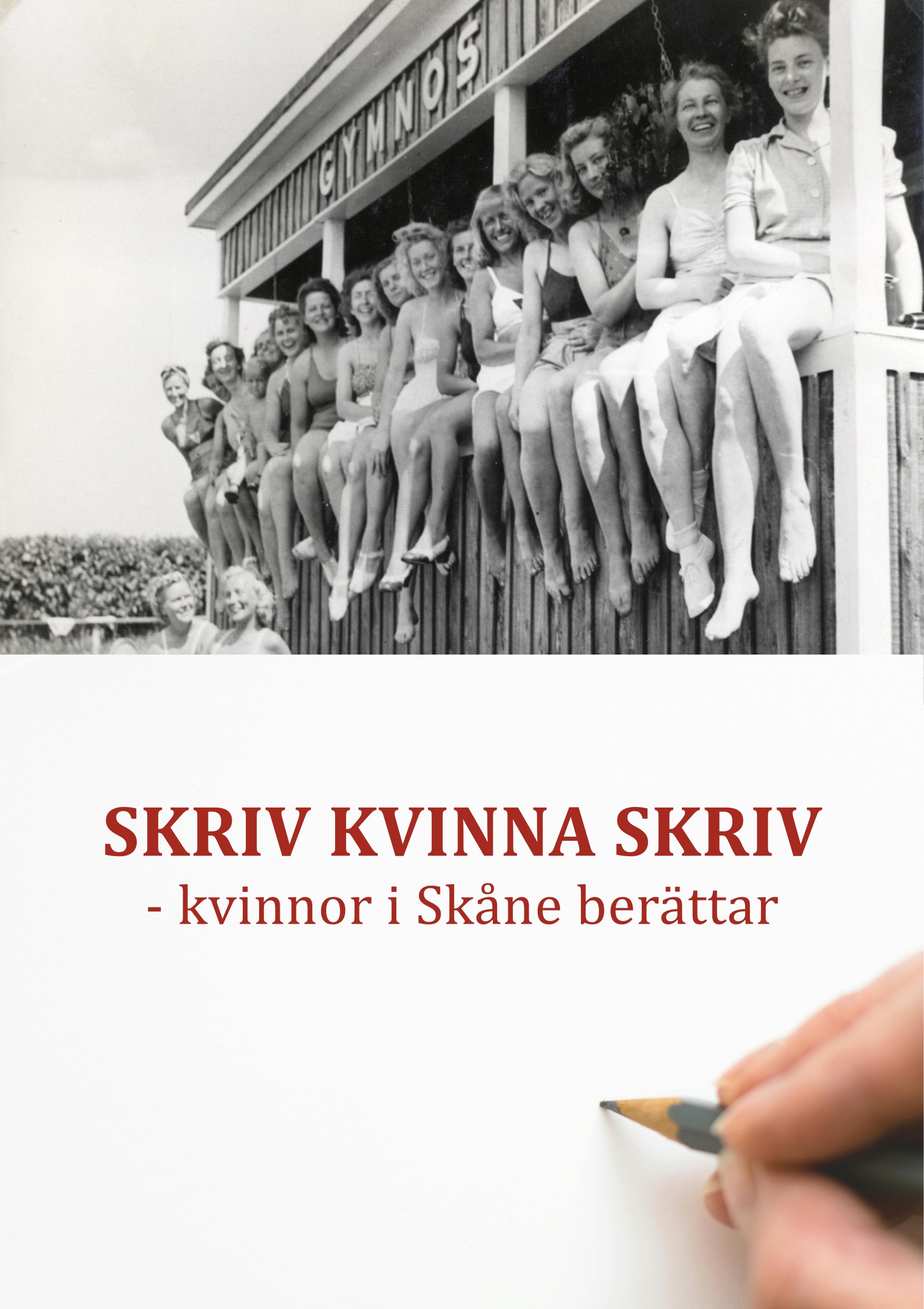 Framsida broschyr uppdrop Skriv kvinna skriv