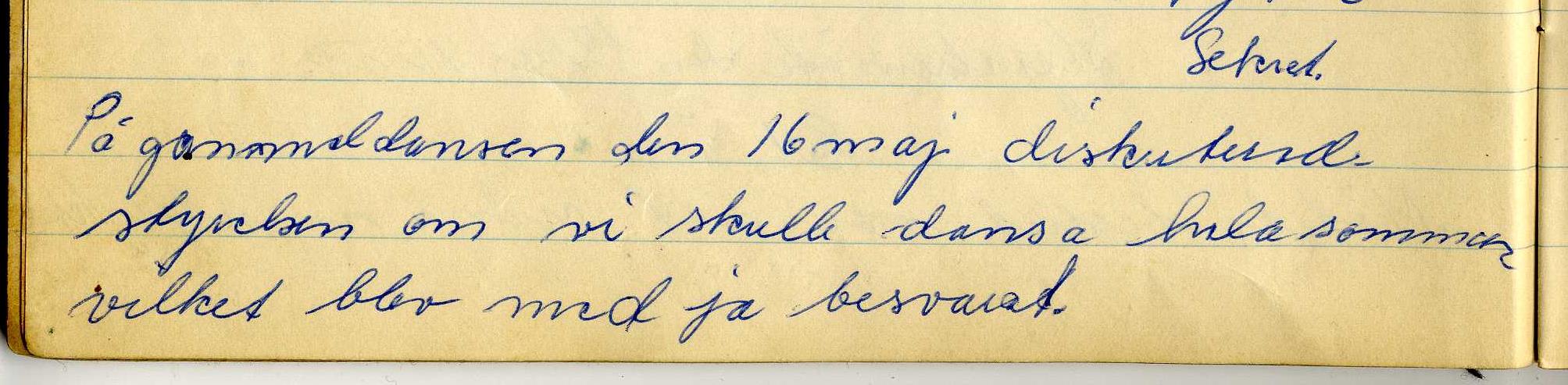 Utdrag ur Skarhults Gammaldansförening Hoppa lätts styrelsemötesprotokoll 1959: