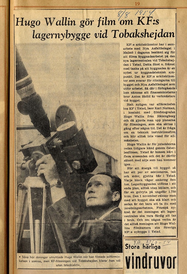 Pressklipp om filmprojektet, publikation okänd.