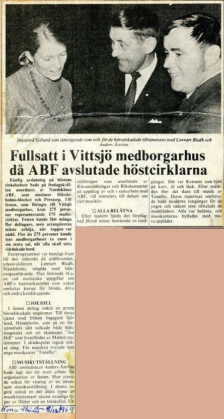 Artikel om ABF Nordskånes höstavslutning i december 1969. Ur Norra Skånes Tidning 12 december 1969. Artikel om ABF Nordskånes höstavslutning i december 1969. Ur Norra Skånes Tidning 12 december 1969.