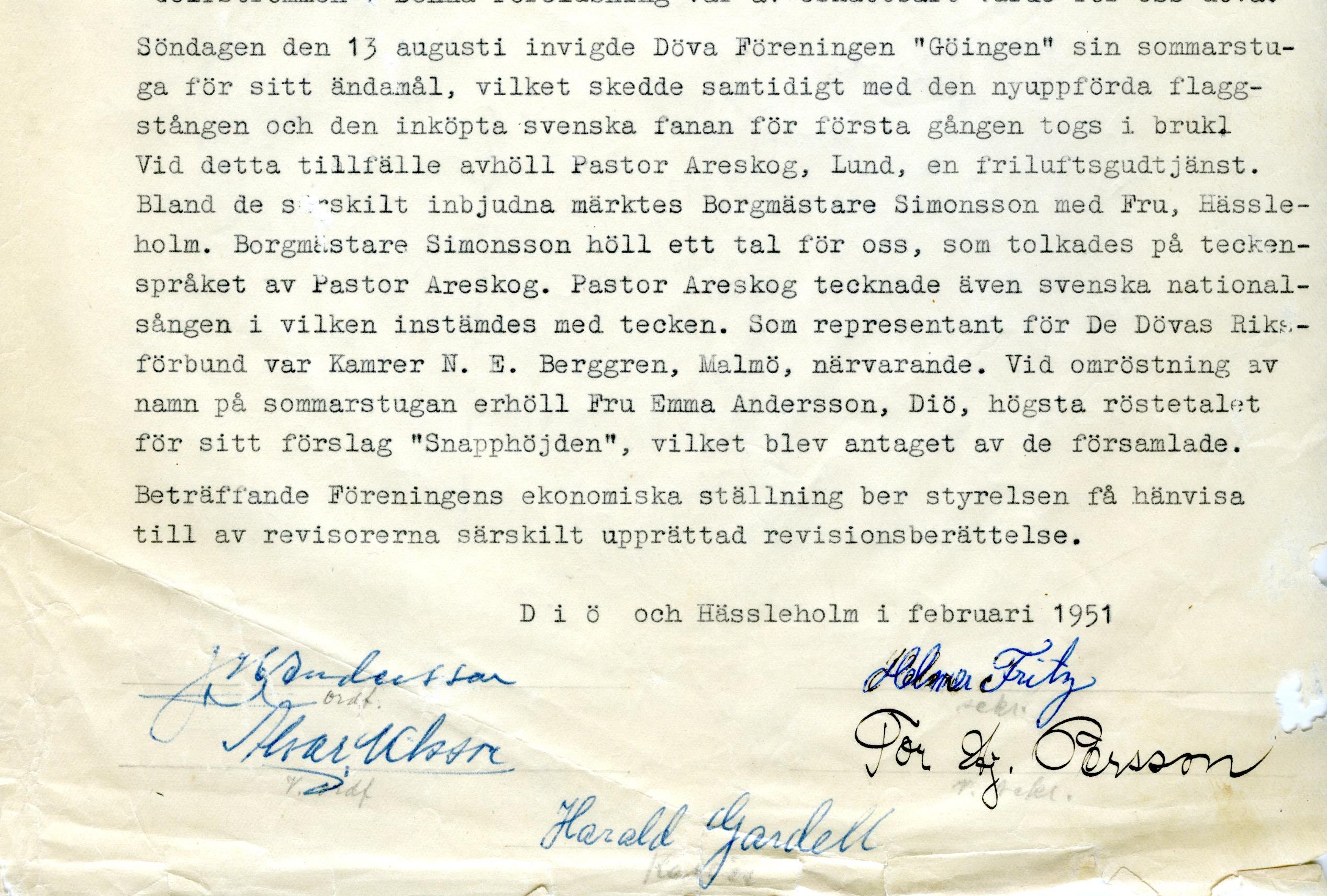 Utdrag ur föreningens verksamhetsberättelse för 1950. Utdrag ur föreningens verksamhetsberättelse för 1950.