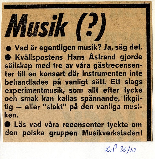 Pressklipp, Kvällsposten 1971-10-20. Pressklipp, Kvällsposten 1971-10-20.