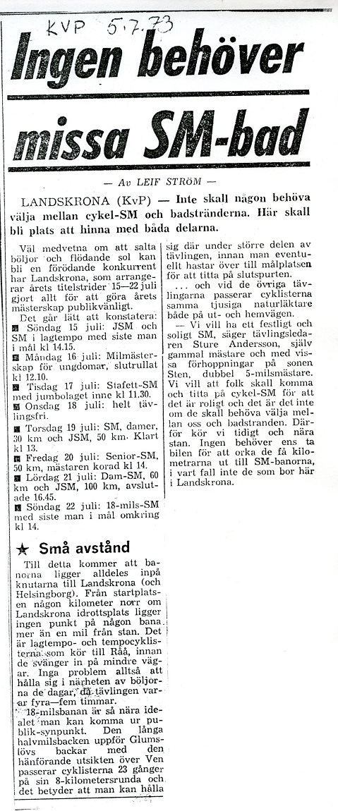 Kopia av pressklipp ur Kvällsposten, 5 juli 1973