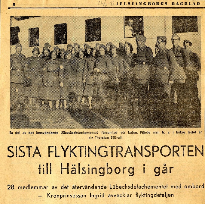 Pressklipp från Helsingborgs Dagblad, 1945-07-26. Ingår i Helsingborgs Röda Korskårs arkiv Pressklipp från Helsingborgs Dagblad, 1945-07-26. Ingår i Helsingborgs Röda Korskårs arkiv