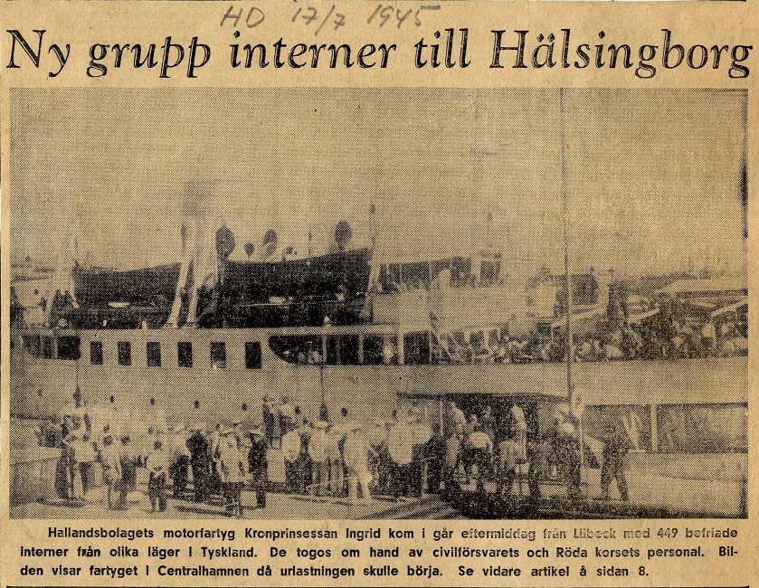 Pressklipp från Helsingborgs Dagblad, 1945-07-17. Ingår i Helsingborgs Röda Korskårs arkiv.