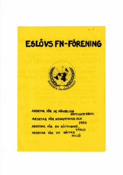 Eslövs FN-förening - Flygblad för medlemsvärvning - Källa