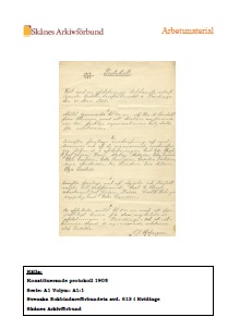 Studiematerial - Svenska bokbindareförbundet avd. 613 i Kvidinges konstituerande protokoll 1908