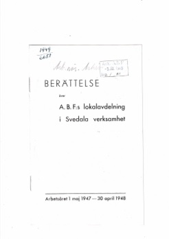 Berättelse över ABF:s lokalavdelning i Svedala verksamhet 1 maj 1947- 30 april 1948 - Källa